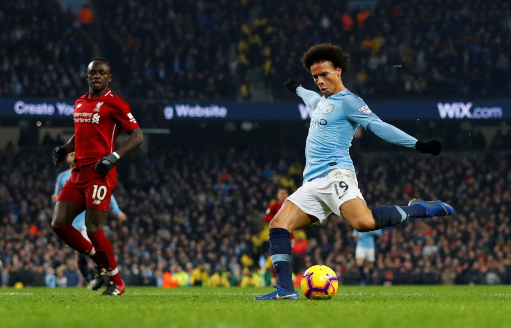 Manchester City's Leroy Sane scores their second goal against Liverpool, January 3, 2019. u00e2u20acu2022 Reuters pic