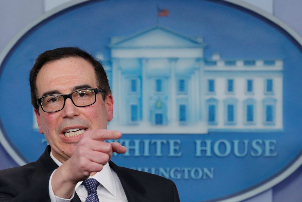 US Treasury Secretary Steven Mnuchin announces the Trump administration's economic sanctions against the Venezuelan state owned oil company Petroleos de Venezuela (PdVSA) at the White House in Washington January 28, 2019.  u00e2u20acu201d Reuters pic