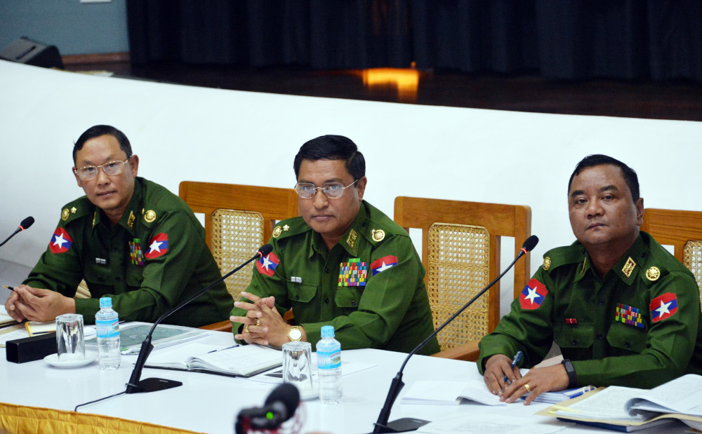 (From left) Myanmar Army top officials Major General Tun Tun Nyi, Major General Soe Naing Oo and Major General Zaw Min Tun attend a rare military press conference at the Defence Service Museum in capital Naypyidaw on January 18, 2019. u00e2u20acu201d AFP pic
