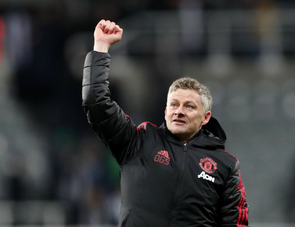 Manchester United interim manager Ole Gunnar Solskjaer celebrates at the end of the Premier League match against Newcastle United at St Jamesu00e2u20acu2122 Park, Newcastle January 2, 2019. u00e2u20acu201d Reuters pic