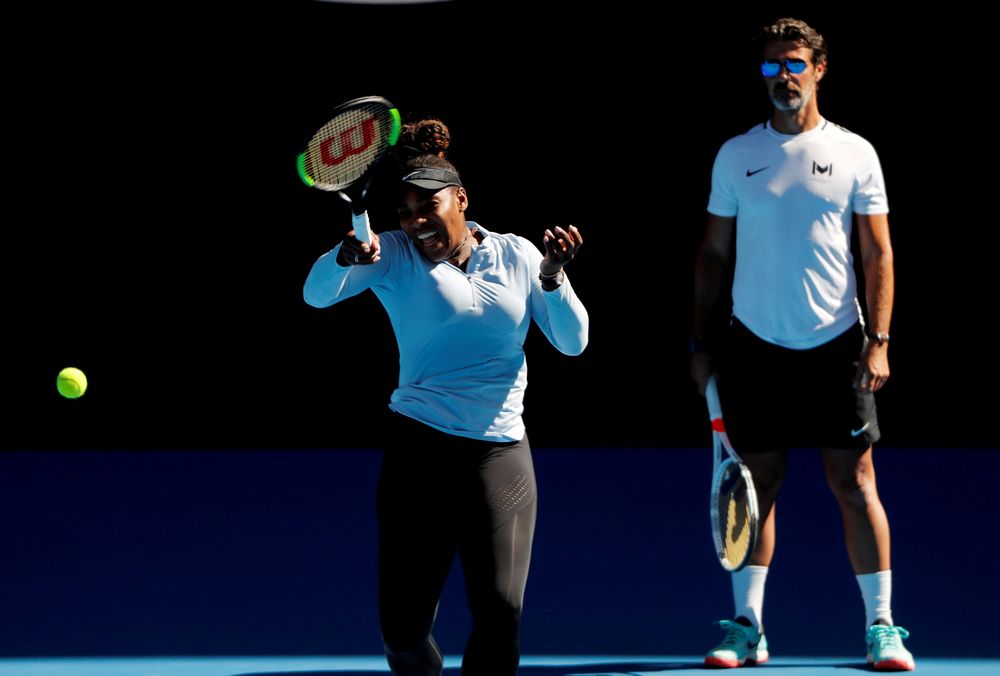 Serena Williams of the US and her coach Patrick Mouratoglou at a practice for the Australian Open at Melbourne Park, Melbourne, January 13, 2019. u00e2u20acu201d Reuters pic