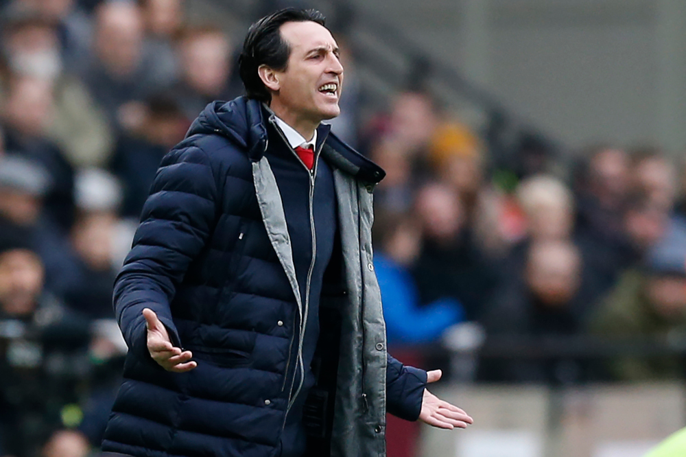 Unai Emery gestures on the touchline during the English Premier League football match between West Ham United and Arsenal at The London Stadium, in east London on January 12, 2019. u00e2u20acu201d AFP pic