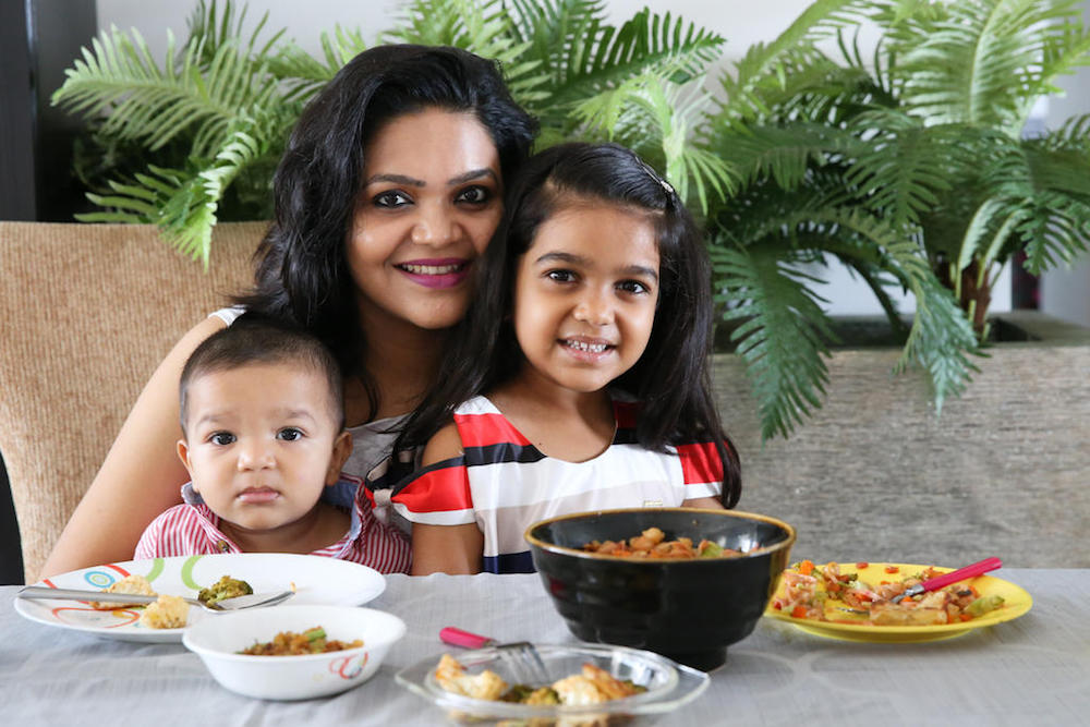 Ambaree Majumder, together with her children Ahaana and Aarish, who are all on vegan diets. u00e2u20acu201d TODAY pic