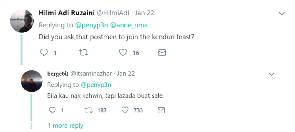 A screengrab of the comments on Twitter. — Picture via Twitter