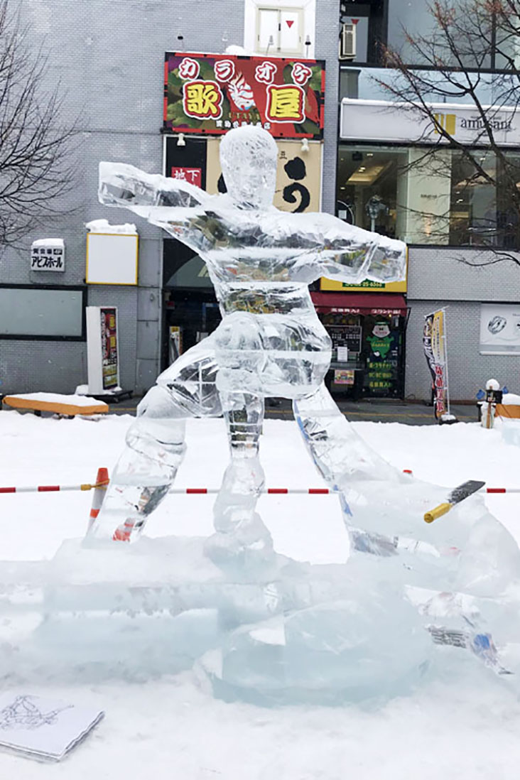 An ice sculpture in progress.