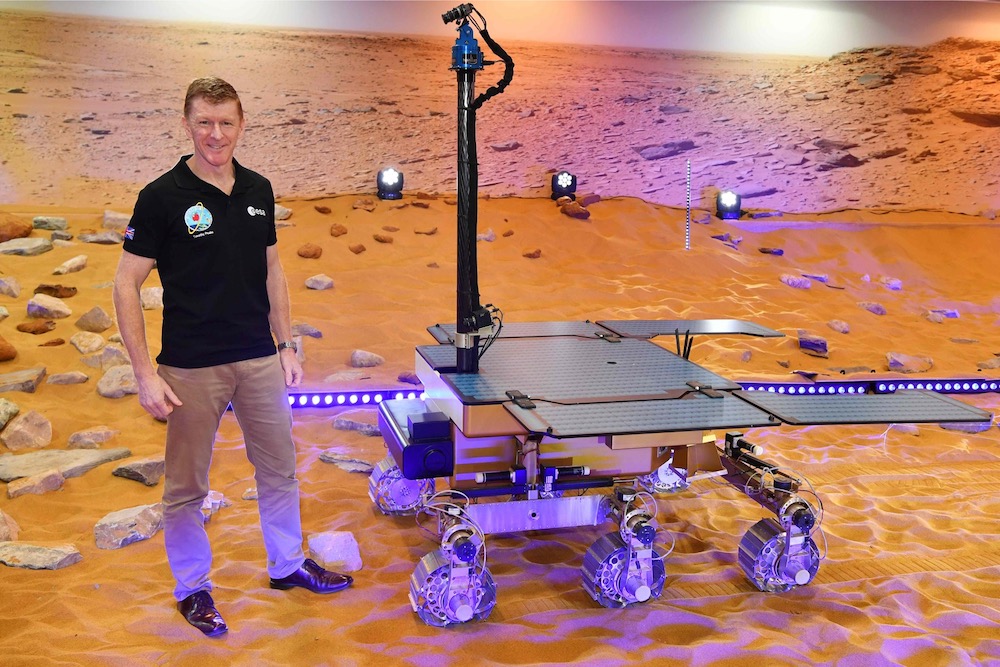 British astronaut Tim Peake poses with a working prototype of the Rosalind Franklin ExoMars Rover following its naming ceremony at the Airbus Defence and Space facility in Stevenage, February 7, 2019. u00e2u20acu201d AFP pic