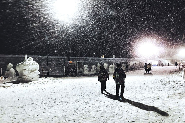 A snowstorm at night.