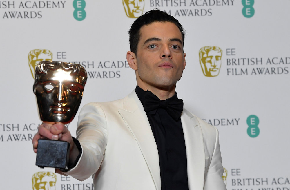 Rami Malek holds the award for leading actor for his performance in 'Bohemian Rhapsody' at the British Academy of Film and Television Awards (Bafta) at the Royal Albert Hall in London February 11, 2019. — Reuters pic