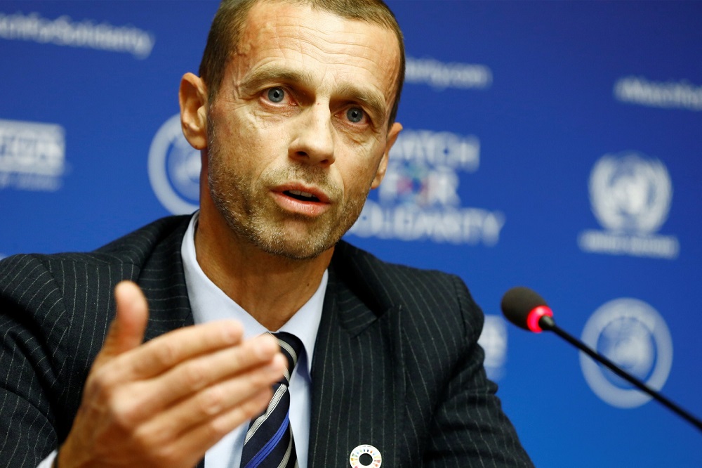 Union of European Football Associations (Uefa) President Aleksander Ceferin speaks during a news conference about a charity football match at the UN headquarters in Geneva February 13, 2018. u00e2u20acu201d Reuters pic