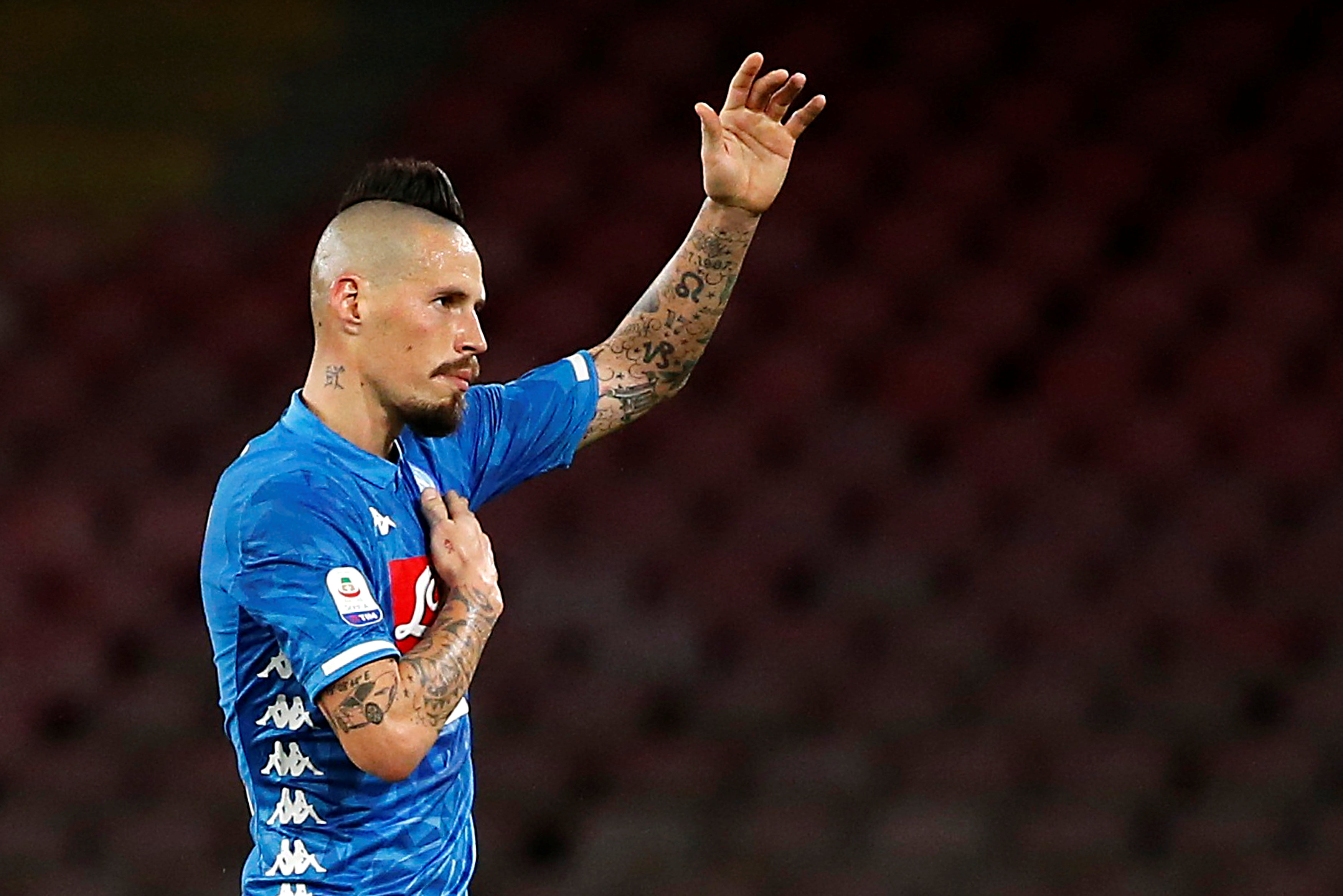 Napoliu00e2u20acu2122s Marek Hamsik reacts as he walks off the pitch after being substituted during the Serie A match with Sampdoria at Stadio San Paolo in Naples February 2, 2019. u00e2u20acu201d Reuters pic 