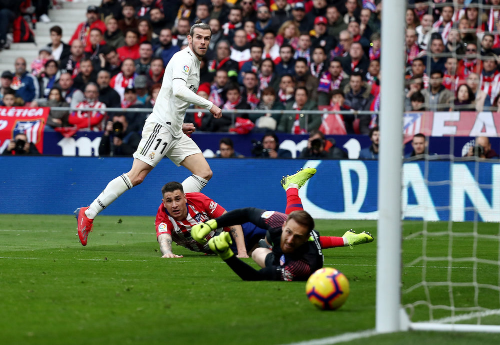 Real Madridu00e2u20acu2122s Gareth Bale scores their third goal during the La Liga match with Atletico Madrid at Wanda Metropolitano in Madrid February 9, 2019. u00e2u20acu201d Reuters pic