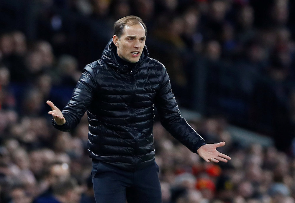 Paris St Germain coach Thomas Tuchel reacts during the Champions League Round of 16 first leg match with Manchester United at Old Trafford in Manchester February 12, 2019. u00e2u20acu201d Action Images pic via Reuters