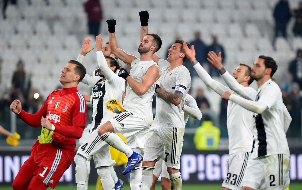 Juventus celebrate after the match against Frosinone at the Allianz Stadium in Turin February 15, 2019. u00e2u20acu201d Reuters pic