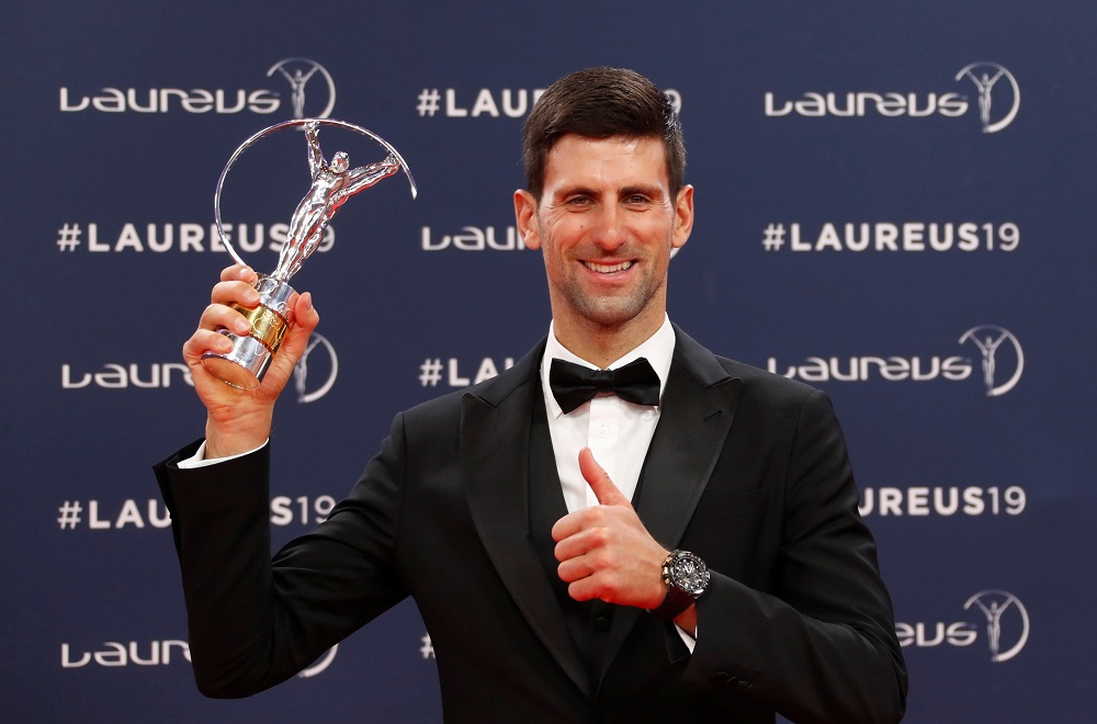 Novak Djokovic poses after winning the sportsman of the year award at the Laureus World Sports Awards in Salle des Etoiles, Monaco February 18, 2019. u00e2u20acu201d Reuters pic