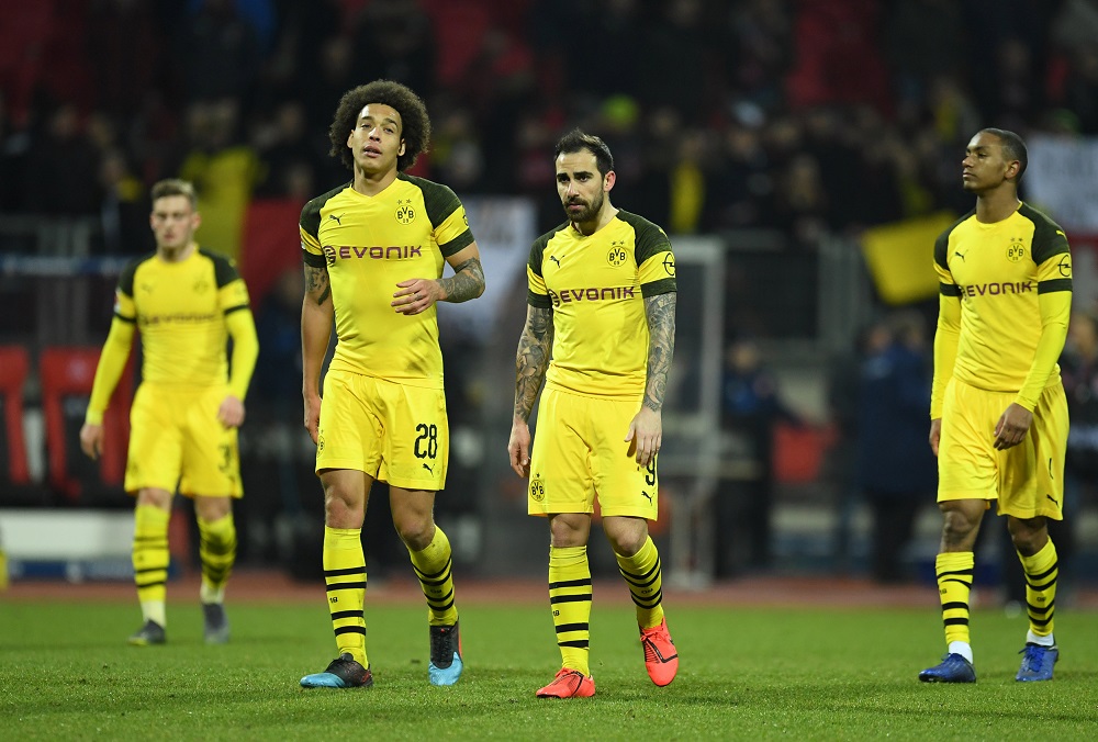 Borussia Dortmund's Paco Alcacer and Axel Witsel look dejected at the end of the match against FC Nurnberg at the Max-Morlock stadium in Nuremberg February 18, 2019. u00e2u20acu201d Reuters pic