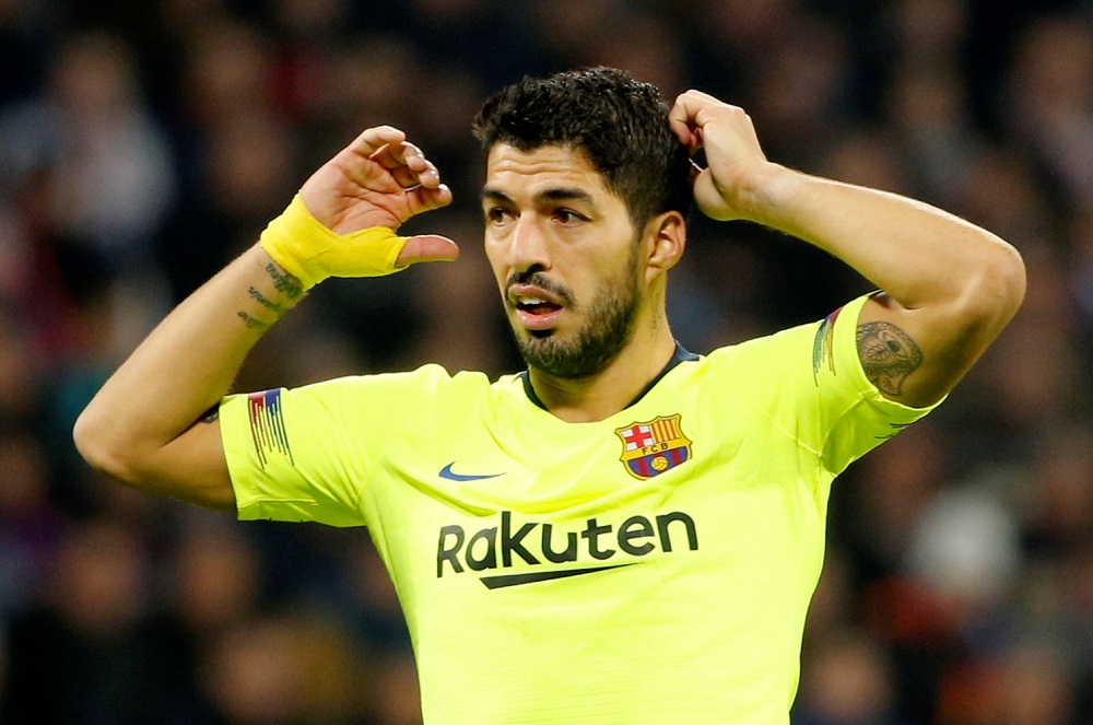 Barcelonau00e2u20acu2122s Luis Suarez reacts during the match against Olympique Lyonnais at the Groupama Stadium in Lyon February 19, 2019. u00e2u20acu201d Reuters pic