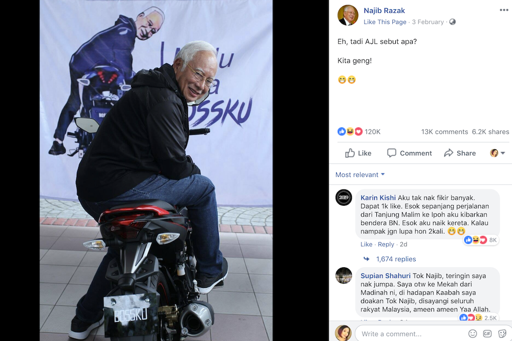 The former prime minister has tried to portray himself as a man of the people.u00e2u20acu201d Picture via Facebook/Najib Razak