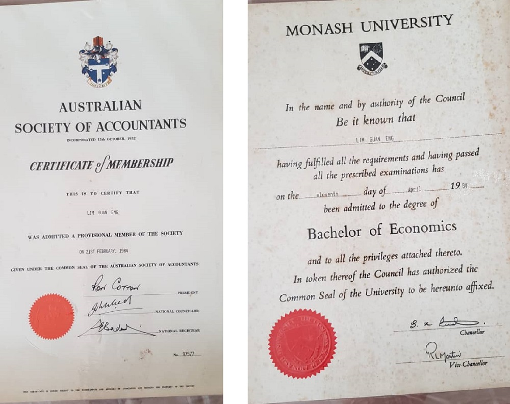 Tony Pua produced Finance Minister Lim Guan Engu00e2u20acu2122s certificates at the DAP headquarters today. u00e2u20acu201d Picture by Emmanuel Santa Maria Chin