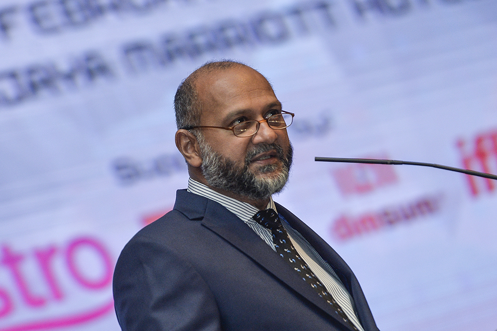 Communications and Multimedia Minister Gobind Singh Deo gives a speech during the Kuala Lumpur Digital Content Anti-Piracy Summit in Putrajaya February 14, 2019. u00e2u20acu201d Picture by Miera Zulyana