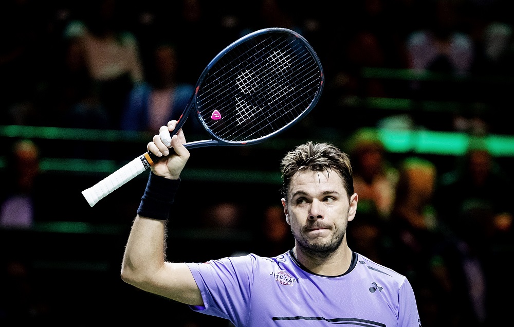 Switzerlandu00e2u20acu2122s Stanislas Wawrinka celebrates after victory over Franceu00e2u20acu2122s Benoit Paire in their first round menu00e2u20acu2122s singles match at the ABN AMRO World Tennis Tournament in Rotterdam February 11, 2019. u00e2u20acu201d AFP pic