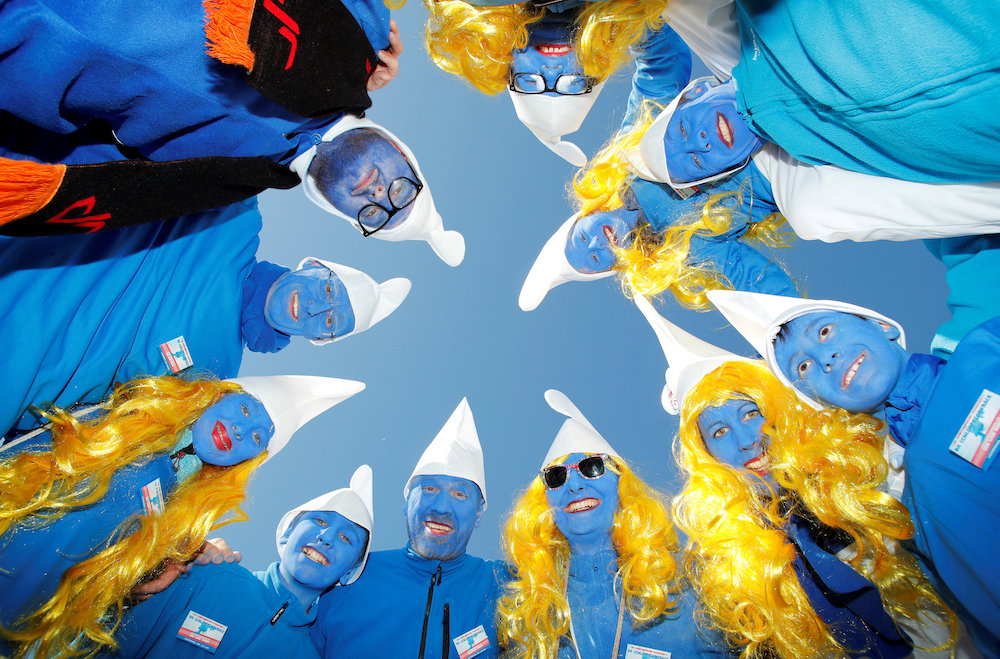 Participants dressed as smurfs pose during an attempt to hold the world's largest meeting of smurfs in a bid to outdo the previous record of 2,510 mostly student participants in Wales in 2009 in Lauchringen, Germany February 16, 2019. u00e2u20acu201d Reuters pic