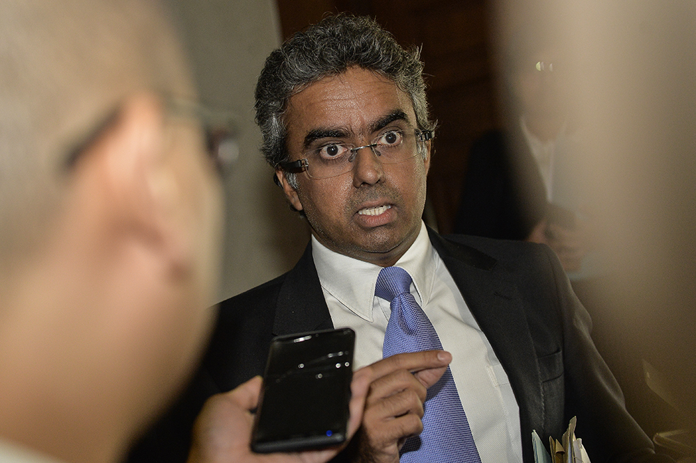 Lawyer Rajivan Nambiar speaks to reporters at the Kuala Lumpur Courts Complex February 25, 2019. u00e2u20acu201d Picture by Miera Zulyana