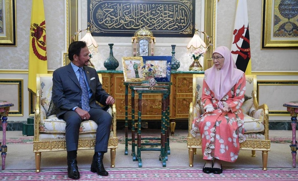 Deputy Prime Minister Datuk Seri Dr Wan Azizah Wan Ismail speaks to the Sultan of Brunei Darussalam, Sultan Hassanal Bolkiah, at Istana Nurul Iman in Bandar Seri Begawan February 26, 2019. u00e2u20acu201d Bernama pic