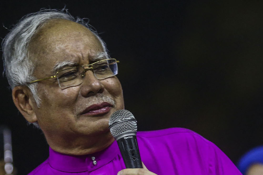 Datuk Seri Najib Razak addresses the crowd during the BN ceramah in Taman Rincing, Semenyih February 22, 2019. u00e2u20acu201d Picture by Hari Anggara