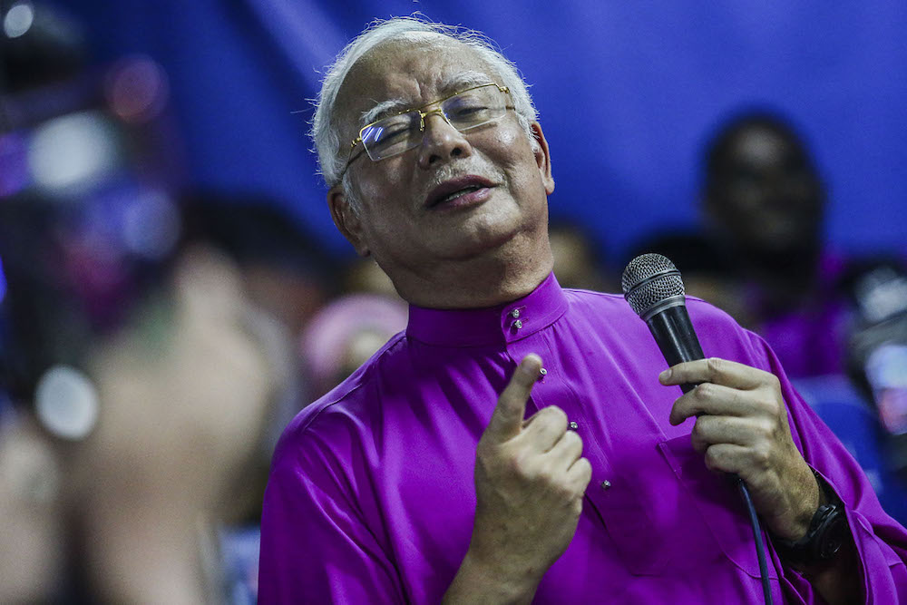 Datuk Seri Najib Razak addresses the crowd during the BN ceramah in Taman Rincing, Semenyih February 22, 2019. u00e2u20acu201d Picture by Hari Anggara
