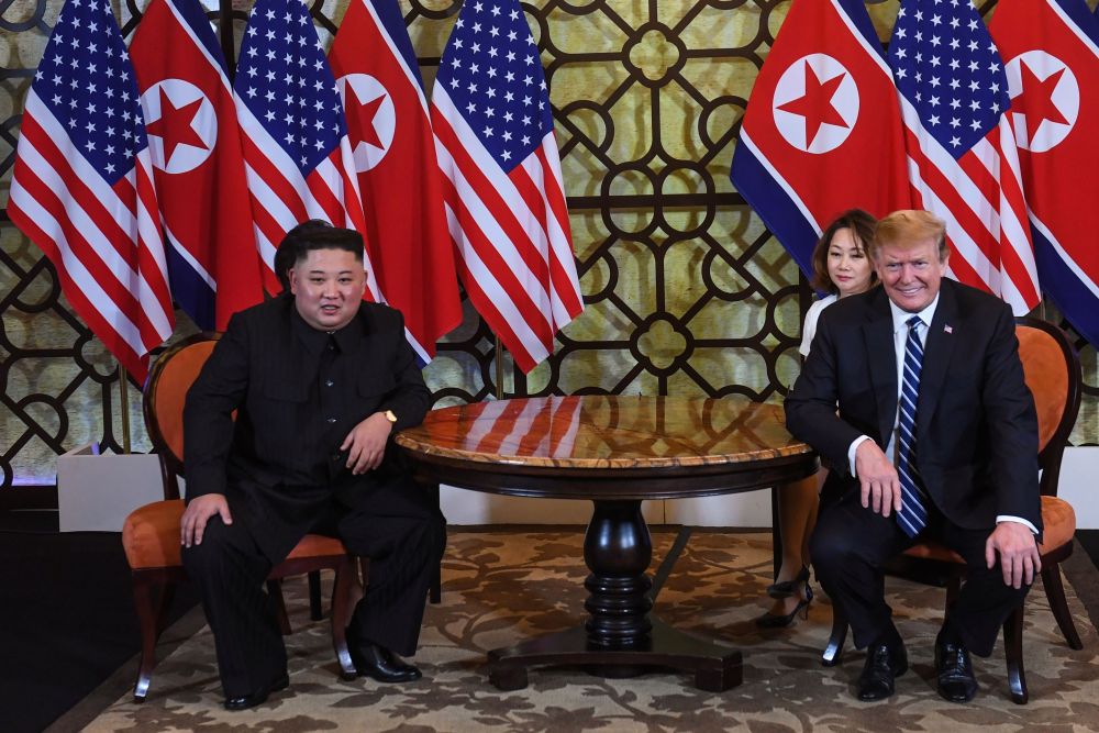 US President Donald Trump and North Koreau00e2u20acu2122s leader Kim Jong-un smile during a meeting at the second US-North Korea summit at the Sofitel Legend Metropole hotel in Hanoi February 28, 2019. u00e2u20acu201d AFP pic