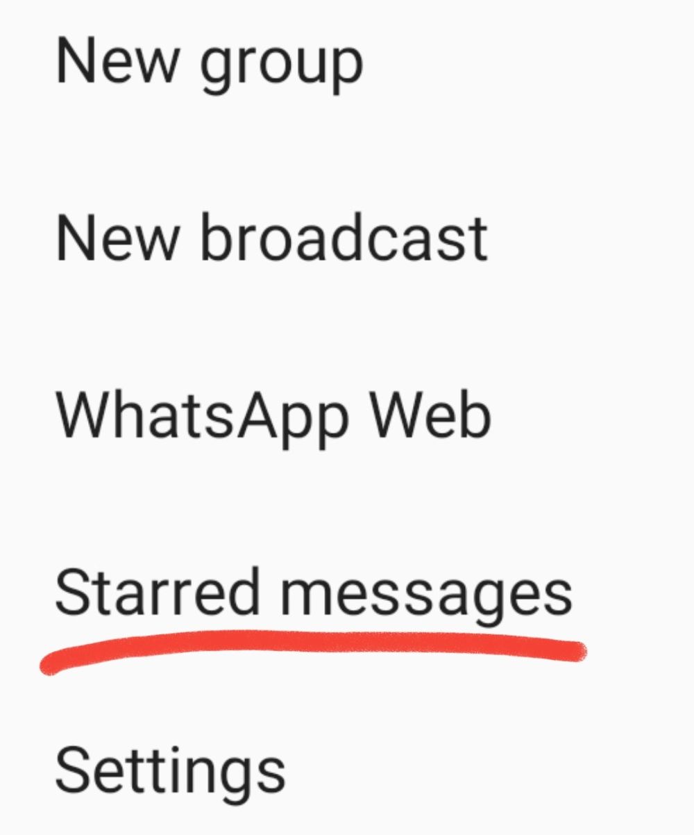 Lookout for the ‘Starred Messages’ tab to view your bookmark messages. — Screengrab via WhatsApp