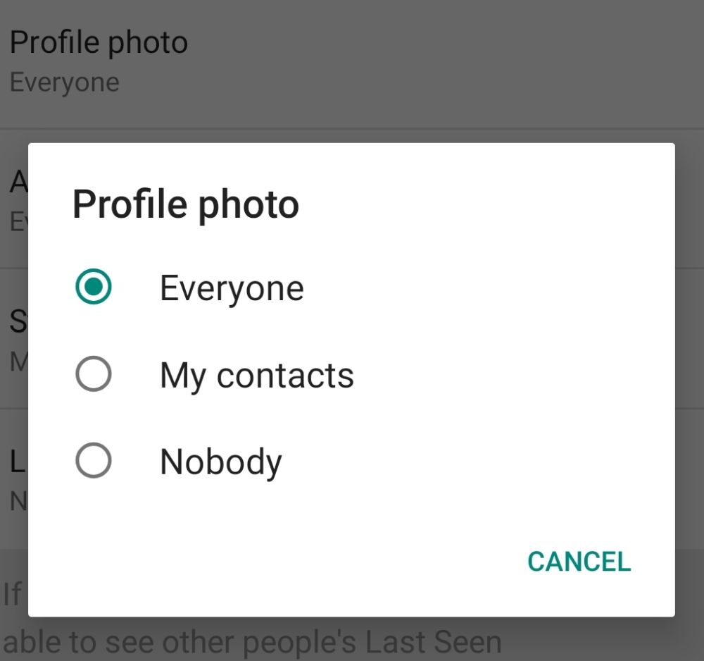 Select who can view your profile picture from the setting. — Screengrab via WhatsApp