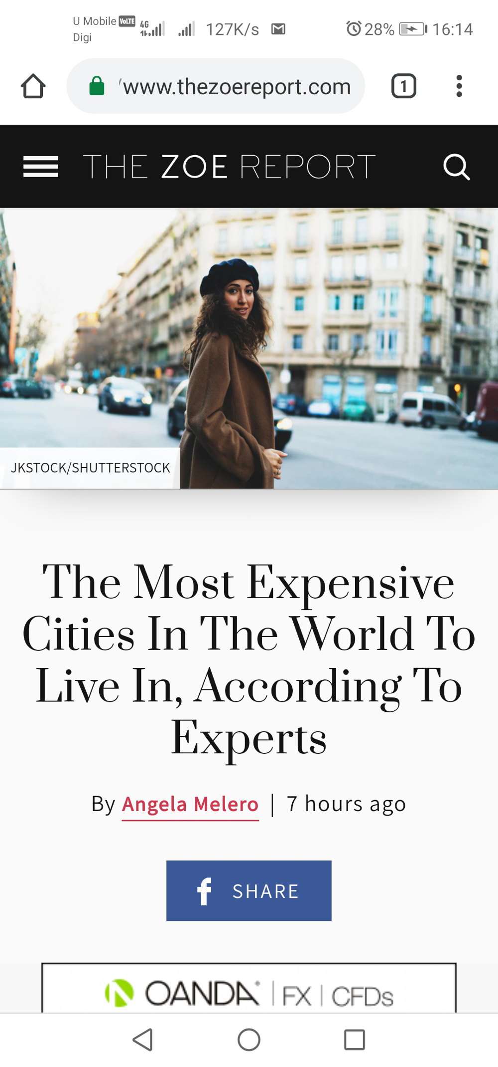 The faux pas was spotted in the list titled The Most Expensive Cities In The World To Live In, According To Experts. — Screenshot from thezoereport.com