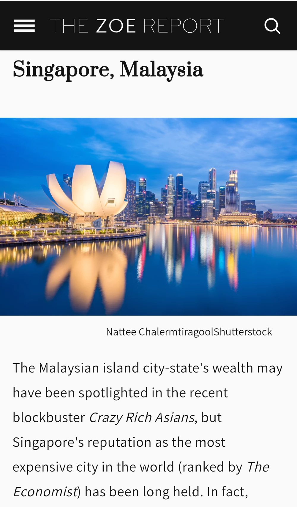 American website thezoereport.com listed Singapore as in Malaysia and referred it as ‘the Malaysian island city-state’. — Screenshot from thezoereport.com
