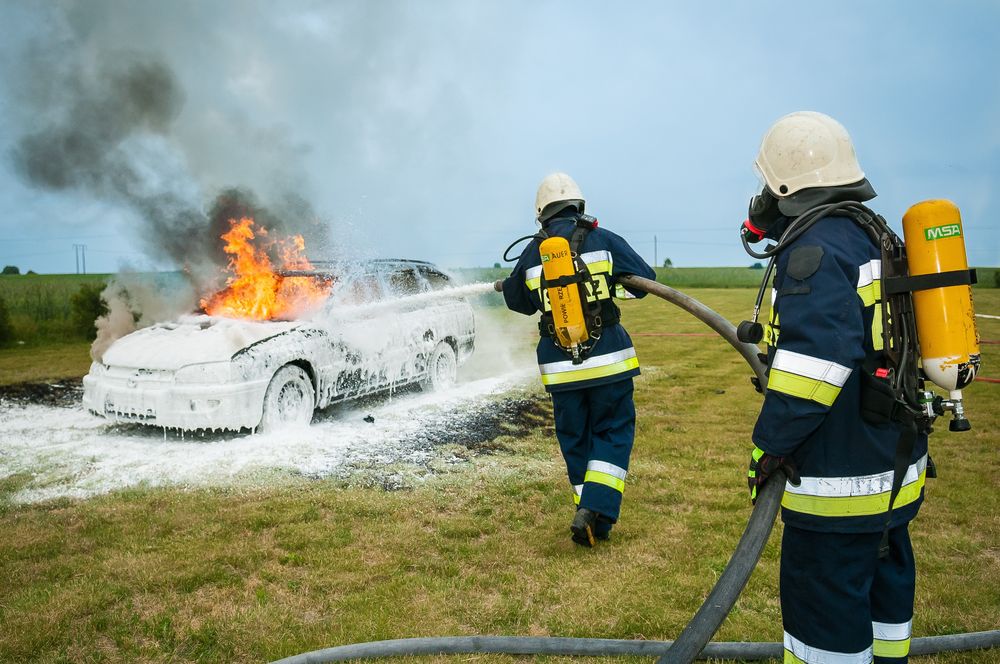 Always call the fire brigade if your car catches fire.