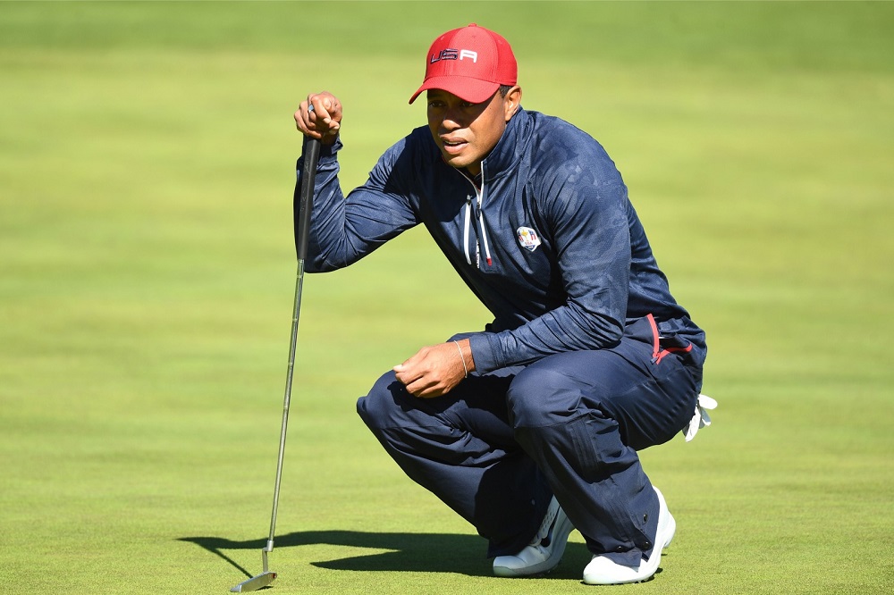 Tiger Woods lines up a putt during the 42nd Ryder Cup at Le Golf National Course at Saint-Quentin-en-Yvelines, southwest of Paris September 30, 2018. u00e2u20acu201d AFP pic