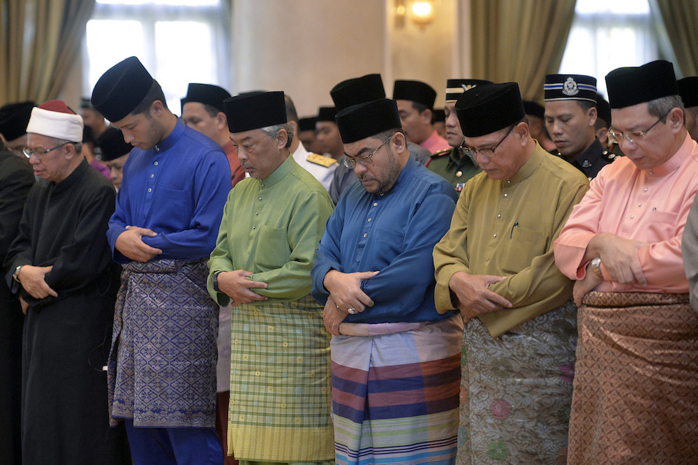 The Agong Sultan Abdullah Ahmad Shah performs Friday prayers at the Surau Utama Istana Negara in Kuala Lumpur February 15, 2019. u00e2u20acu201d Bernama pic