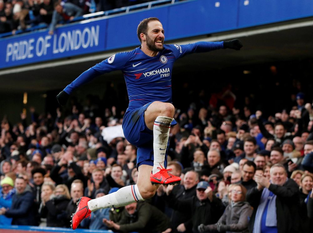 Chelsea's Gonzalo Higuain celebrates scoring against Huddersfield Town. u00e2u20acu201d Reuters pic