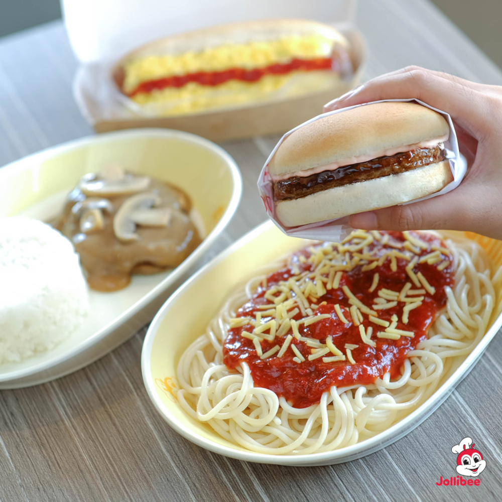 The chain is also known for its Jolly Spaghetti – a sweet tomato-based pasta with chicken hot dogs and topped with cheese — and its Yumburger. — Picture courtesy of Jollibee Malaysia 