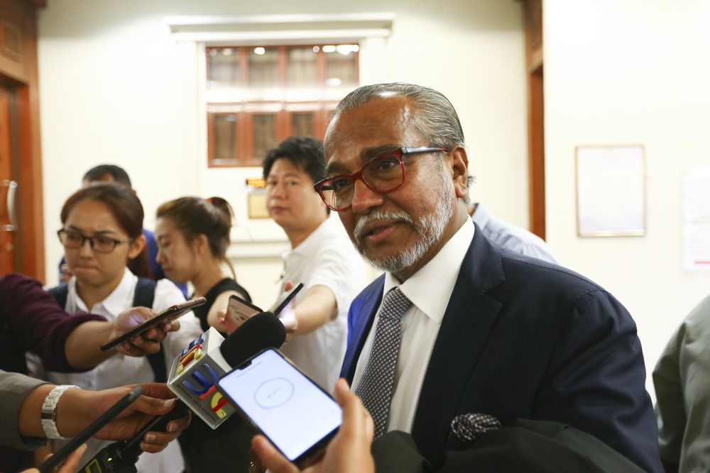 Lawyer Tan Sri Muhammad Shafee Abdullah speaks to reporters at the Kuala Lumpur Court Complex February 20, 2019. u00e2u20acu201d Picture by FIrdaus Latif