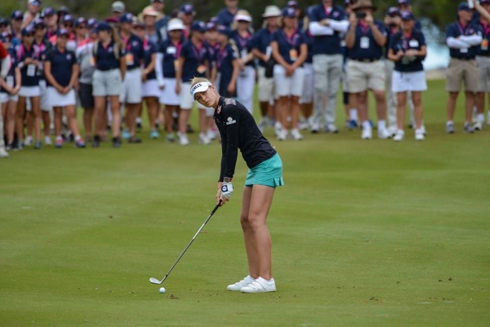 Nelly Korda of the US hits an approach shot on the 18th during the final day of the women's LPGA Tour-sanctioned Australian Open golf championship at the Grange Golf Club in Adelaide, February 17, 2019. u00e2u20acu201d AFP pic