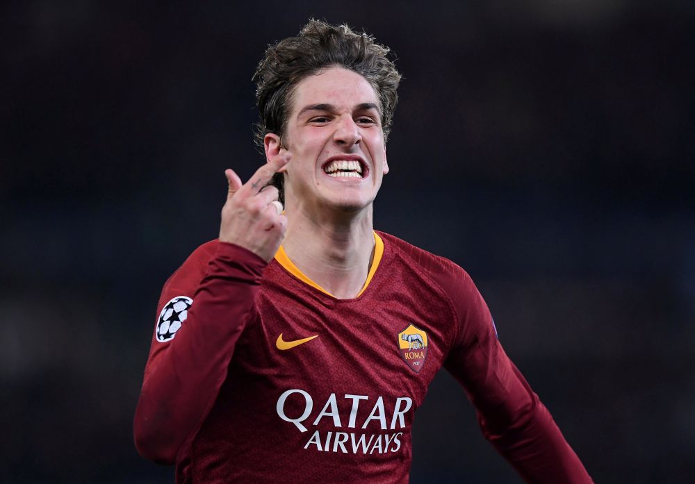 AS Roma's Nicolo Zaniolo celebrates scoring their first goal against FC Porto, February 12, 2019. u00e2u20acu2022 Reuters pic