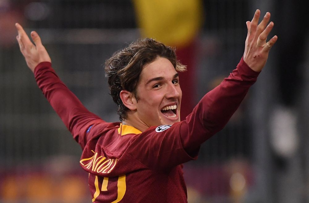 AS Roma's Nicolo Zaniolo celebrates scoring the second goal against FC Porto, February 12, 2019. u00e2u20acu2022 Reuters pic