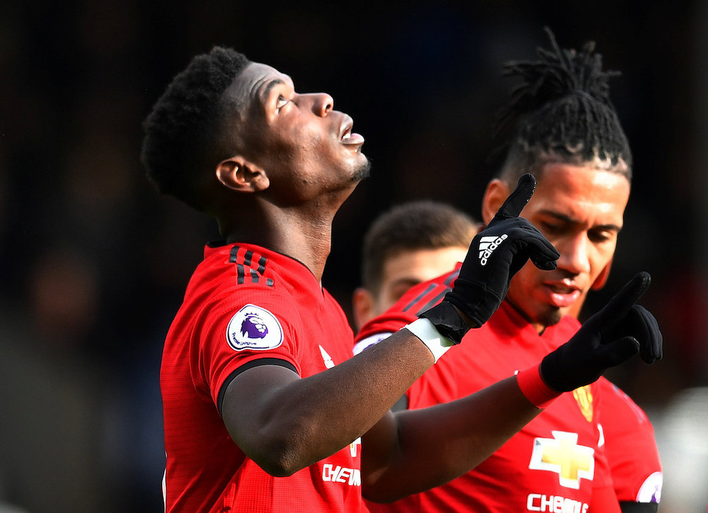 Manchester Unitedu00e2u20acu2122s Paul Pogba celebrates scoring their third goal with Chris Smalling during their match against Fulham at Craven Cottage in London, February 9, 2019. u00e2u20acu201d Reuters pic
