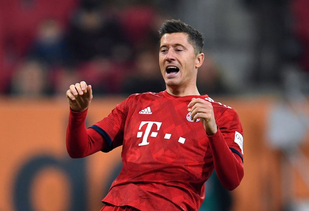 Bayern Munichu00e2u20acu2122s Robert Lewandowski reacts during the Bundesliga match FC Augsburg v Bayern Munich in WWK Arena, Augsburg, Germany, February 15, 2019. u00e2u20acu201d Reuters pic