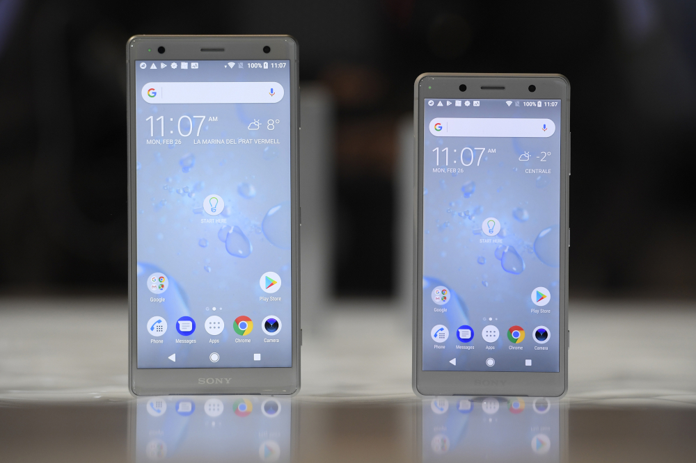 Sony Xperia XZ2 mobile phones at the 2018 Mobile World Congress (MWC); a new Sony Xperia phone with a giant screen is expected to be on show at this yearu00e2u20acu2122s event. u00e2u20acu201d AFP pic 