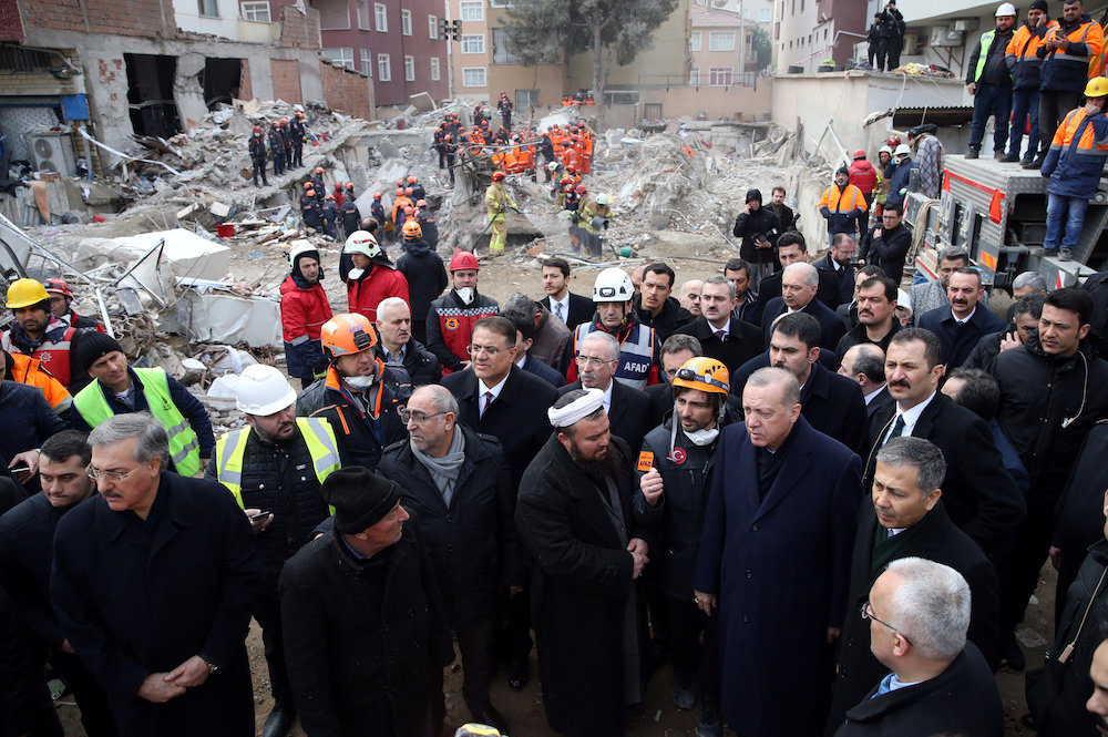 Turkish President Tayyip Erdogan visits the site of a collapsed residential building in Istanbul, Turkey February 9, 2019. u00e2u20acu201d Reuters picnn