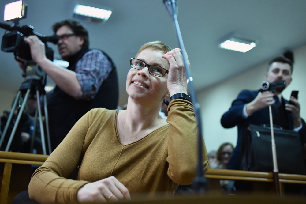 Marina Zolotova, editor-in-chief of news portal tut.by, attends a hearing at a court in Minsk on February 12, 2019. u00e2u20acu201d AFP pic 