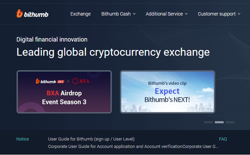 Screengrab of Korean crypto exchange Bithumb's website.