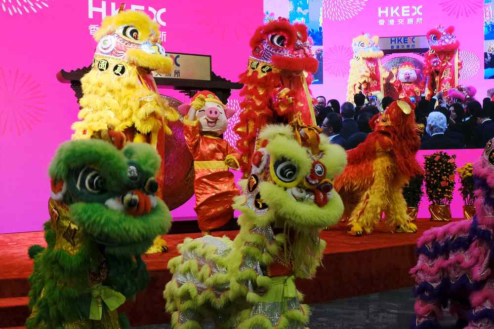 A lion dance is performed during a ceremony marking the first day of trade after Lunar New Year at the Hong Kong stock exchange February 8, 2019. u00e2u20acu201d Reuters pic 